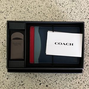 COACH Red/Blue/Black Leather Money Clip